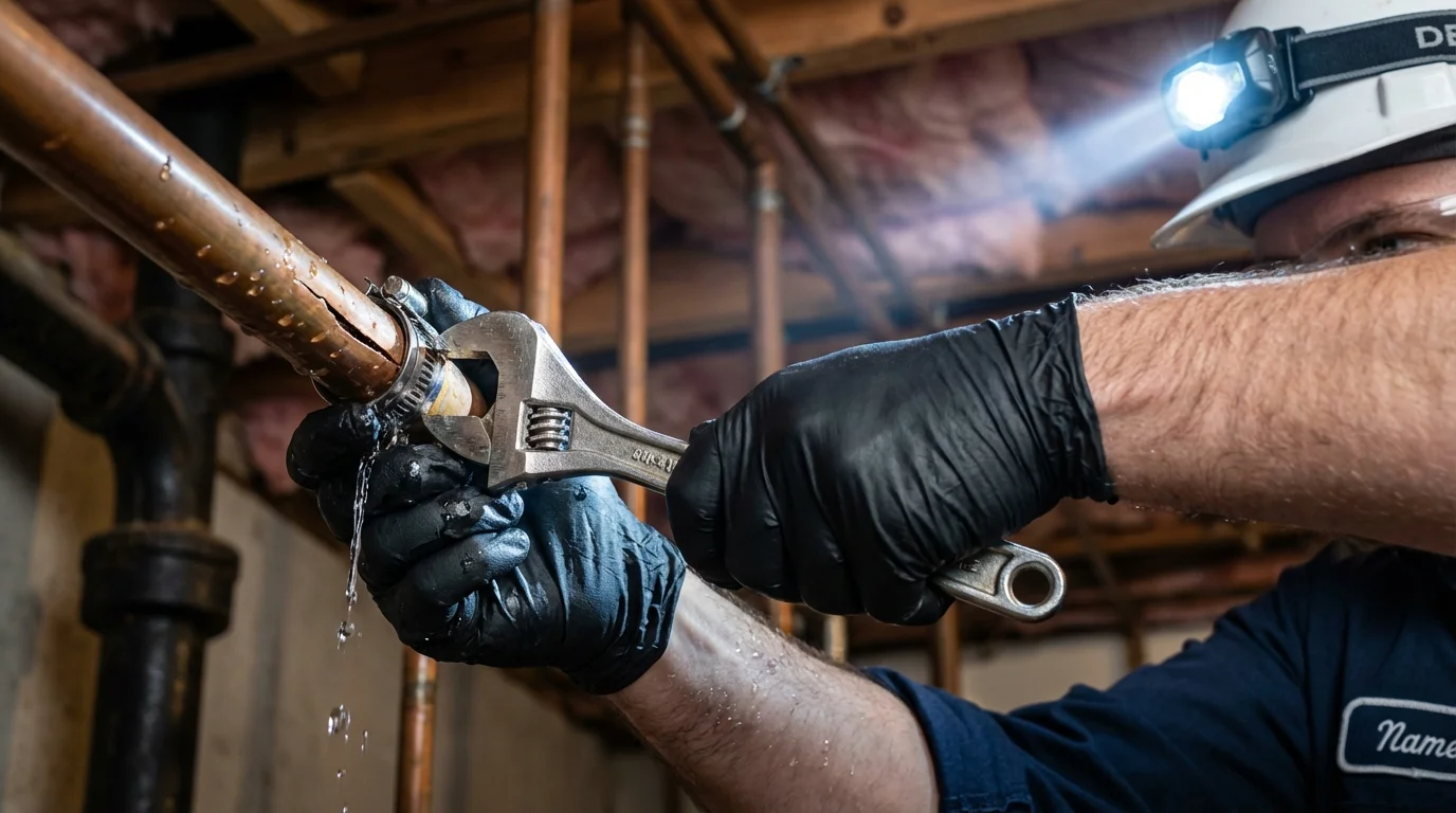 Emergency pipe clamp repair being performed by a Johns Plumbing LLC plumber in Due West