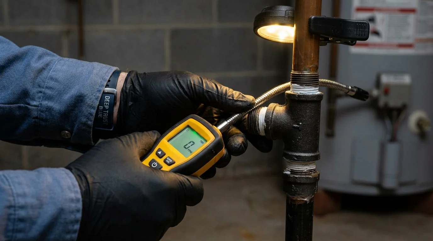 Gas leak detection with electronic sniffer by Johns Plumbing LLC in Due West