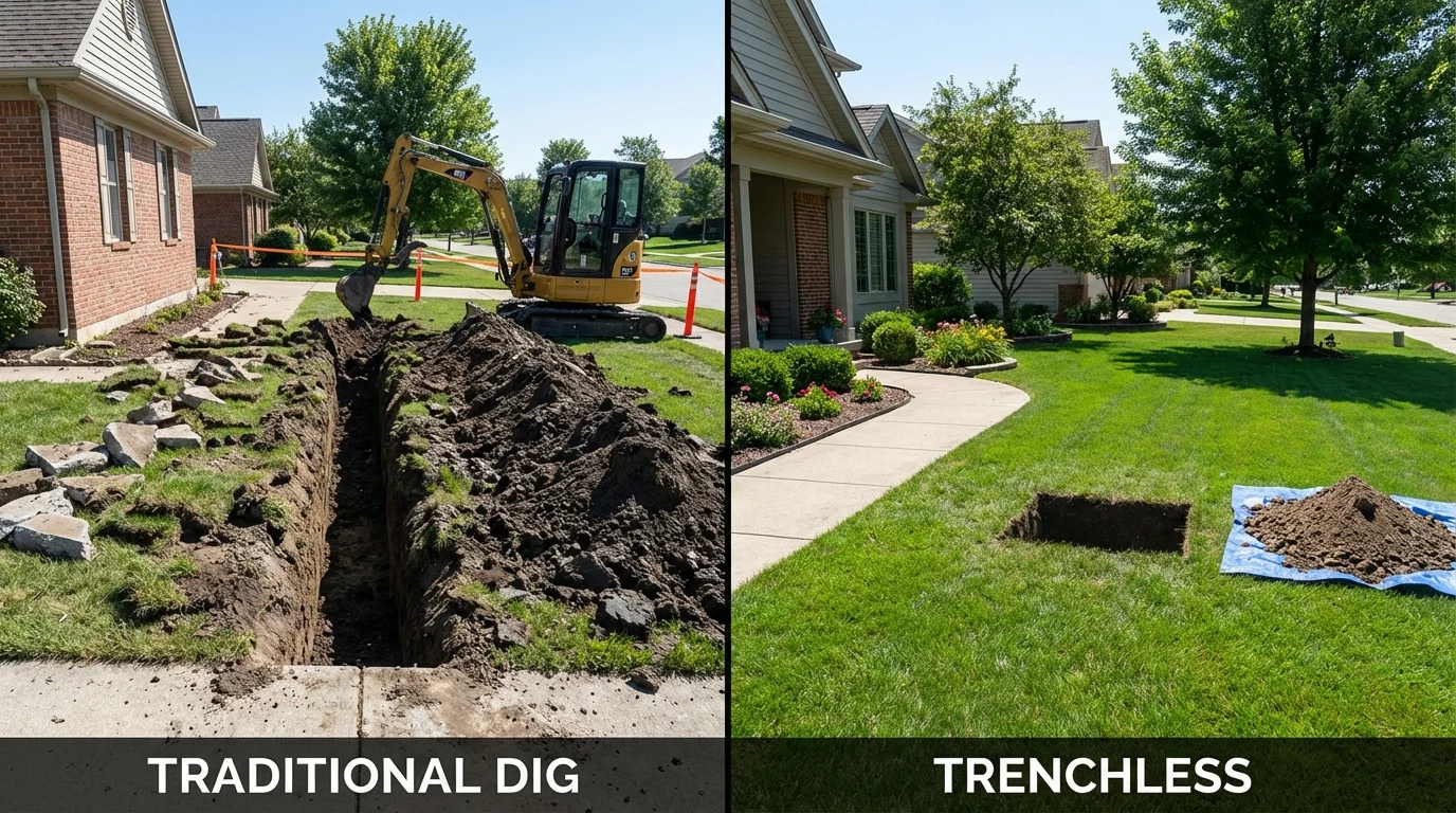 Trenchless sewer repair with minimal yard damage versus traditional excavation in Due West, SC